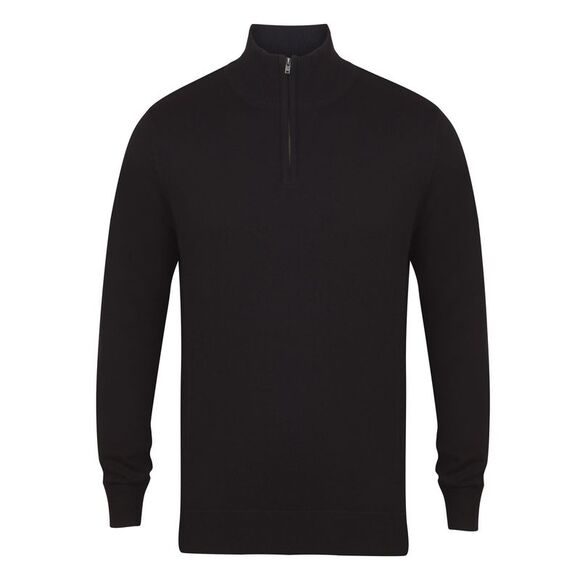Henbury Mens 1/4 Zip Long Sleeve Sweater / Black